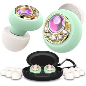 Forever Plus Earplugs – Low-Level Noise Reduction with Clear Speech for Conversation, Social Gatherings, Sensitivity & Parenting 12 Ear Tips,Cat's Eye Stone，Cubic Zirconia CZ,Green/Gold