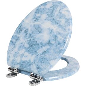 Angol Shiold Round Toilet Seat Molded Wood Toilet Seat with Quietly Close and Quick Release Hinges, Easy to Install also Easy to Clean (Round, Blue Marble)