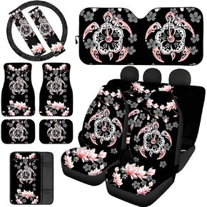 Rainbow Mushroom Car Seat Covers for Women Full Set with Steering Wheel Cover Seat Belt Strap Cover/Cup Coasters/Auto Keychains/Front Back Seat Protector