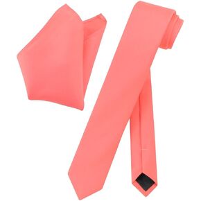 Vesuvio Napoli CORAL PINK Skinny 2.5" NeckTie Handkerchief Mens Neck Tie Set