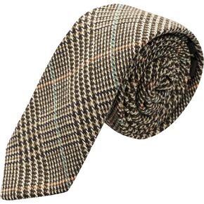 King & Priory Brown & White Dogtooth Check Tweed Necktie