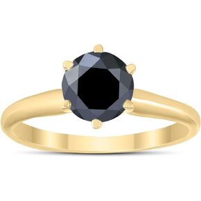 1 Carat Round Black Diamond Solitaire Ring in 14K Yellow Gold