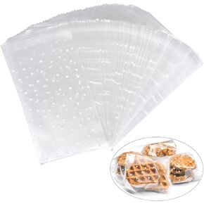 100 Pcs White Dotted Clear Self Sealing Cellophane Bags Candy Cookie Bags Treat Bags Resealable Plastic Pastry Bags Fits Gift Giving or Packaging Snacks (4x4 INCH)