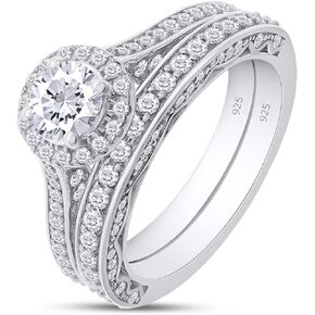 Wedding Rings for Women Engagement Ring Set 925 Sterling Silver 1.25Ct Round Lab Created Moissanite Diamond Bridal Set Ring With Certificate of Authenticity(G-H Color,VVS1 Clarity, 1.25Cttw)