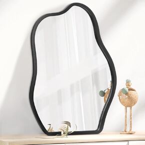 Wall Mirror Asymmetrical Mirror for Wall Modern Wood Frame Unique Artistic Mirrors Cute and Stylish Cloud Hanging Mirror Decorative for Bedroom Living Room Bathroom Entryway Large White