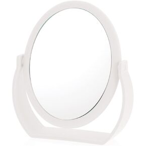 Danielle Creations 6.75-Inch Portable Two-Sided Vanity Round Vanity Makeup Mirror, No-Slip Soft Touch with 360 Rotation, 10x Magnification, White