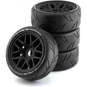 1/8 RC On Road Car Tires and Wheels Rims 17mm Hex 103mm Rubber Rally Tyres for 1:8 Scale RC On-Road Racing Car HPI WR8 HSP Hobao ARRMA Redcat Losi Kyosho VRX RC Rally Drift Car 4PCS (Black)