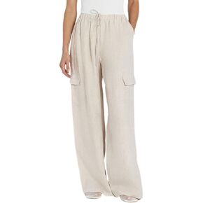 Xiaoxuemeng Womens Cotton Linen Wide Leg Pants Casual Elastic Waisted Cargo Pants with Pockets