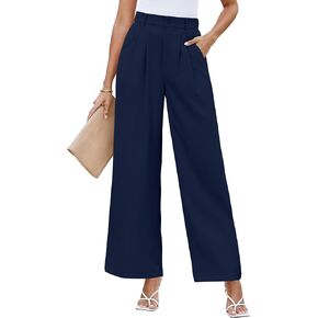 LookbookStore Wide Leg Dress Pants Woman High Waisted Business Casual Pleated Trousers Pants Loose Fit Elastic Waist