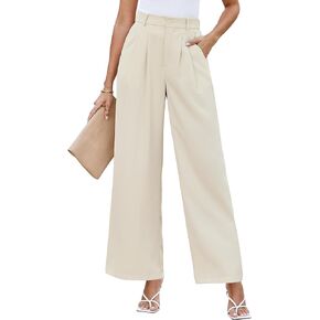 LookbookStore Wide Leg Dress Pants Woman High Waisted Business Casual Pleated Trousers Pants Loose Fit Elastic Waist
