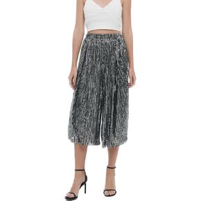 Women's Glitter Sequin Wide Leg Loose Pants Capri Pants Sequin Dress Pants Culotte