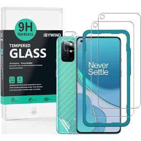 Ibywind Screen Protector For OnePlus 8T,with 2Pcs Tempered Glass,1Pc Camera Lens Protector,1Pc Backing Carbon Fiber Film [Fingerprint Reader,Easy to install]