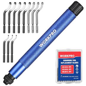 WORKPRO Deburring Tool with 11 Extra High Speed Steel Swivel Blades - 360 Degree Rotary Head Deburring Tool for Metal, Resin, Aluminum, Copper, Plastic, 3D Printing, Wood