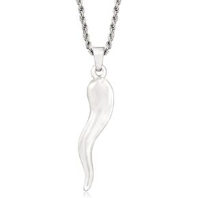 Ross-Simons Men's Sterling Silver Italian Horn Pendant Necklace. 20 inches
