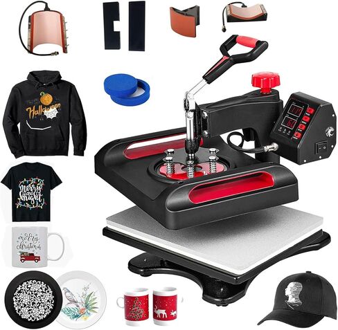 مكبس حراري 15 × 15 بوصة، ماكينة ضغط حراري 5 في 1، مضادة للحرق، تسخين سريع، 360 درجة تأرجح، تحكم رقمي، مجموعة تصعيد متعددة الوظائف، أحمر in Kuwait