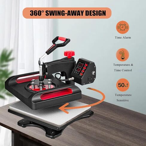 مكبس حراري 15 × 15 بوصة، ماكينة ضغط حراري 5 في 1، مضادة للحرق، تسخين سريع، 360 درجة تأرجح، تحكم رقمي، مجموعة تصعيد متعددة الوظائف، أحمر in Kuwait