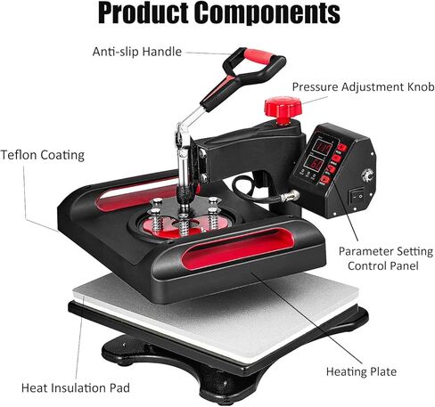 مكبس حراري 15 × 15 بوصة، ماكينة ضغط حراري 5 في 1، مضادة للحرق، تسخين سريع، 360 درجة تأرجح، تحكم رقمي، مجموعة تصعيد متعددة الوظائف، أحمر in Kuwait
