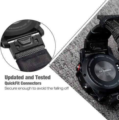 حزام ساعة لـ Fenix ​​6X / Fenix ​​5X، حزام معصم عسكري من النايلون المتين سريع التركيب مقاس 26 مم لـ Garmin Fenix ​​5X Plus، Fenix ​​6X Pro/Sapphire، Enduro، Tactix Charlie/Delta (أسود) in Kuwait