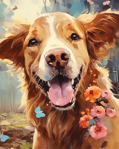 Paint by Numbers Kit for Adults Beginner Couples Gift Ideas Simple Painting Golden Retriever Dog with Frame DIY Oil Painting Acrylic Paints Canvas for Wall Art 12x16inch in Saudi Arabia