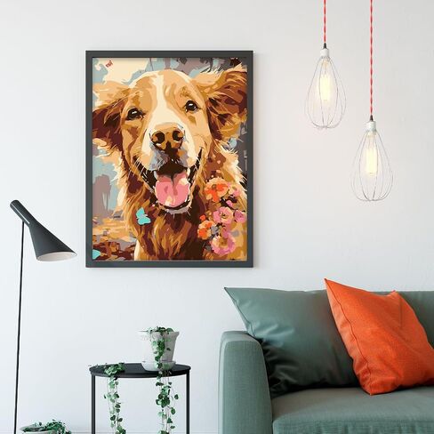 Paint by Numbers Kit for Adults Beginner Couples Gift Ideas Simple Painting Golden Retriever Dog with Frame DIY Oil Painting Acrylic Paints Canvas for Wall Art 12x16inch in Saudi Arabia