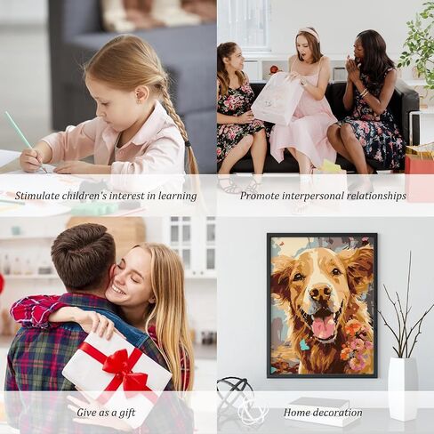 Paint by Numbers Kit for Adults Beginner Couples Gift Ideas Simple Painting Golden Retriever Dog with Frame DIY Oil Painting Acrylic Paints Canvas for Wall Art 12x16inch in Saudi Arabia