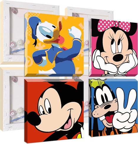 Framed Paint by Numbers for Kids - 4Pack Cartoon Paint by Numbers for Kids Ages 4-8-12, Mickey Paint by Number Kits on Canvas, DIY Oil Painting Acrylic Kits Paint by Numbers for Home 8x8in in Kuwait