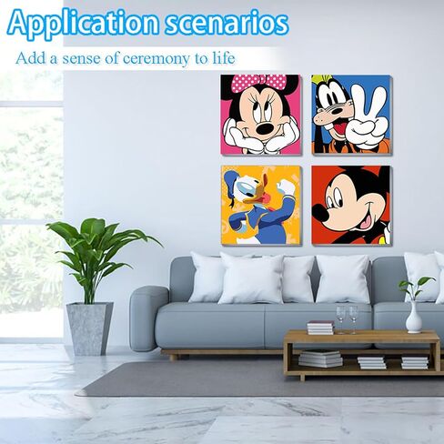 Framed Paint by Numbers for Kids - 4Pack Cartoon Paint by Numbers for Kids Ages 4-8-12, Mickey Paint by Number Kits on Canvas, DIY Oil Painting Acrylic Kits Paint by Numbers for Home 8x8in in Kuwait