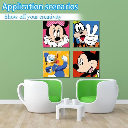 Framed Paint by Numbers for Kids - 4Pack Cartoon Paint by Numbers for Kids Ages 4-8-12, Mickey Paint by Number Kits on Canvas, DIY Oil Painting Acrylic Kits Paint by Numbers for Home 8x8in in Kuwait