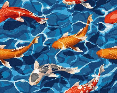 طلاء TISHIRON بالأرقام للبالغين المبتدئين، مجموعة طلاء زيتي بالأرقام للبالغين والأطفال، هدايا فنية من القماش لديكور المنزل - سمكة كوي 16 × 20 بوصة in Kuwait