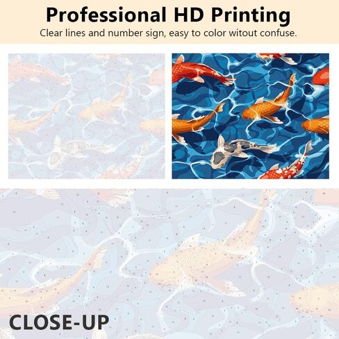 طلاء TISHIRON بالأرقام للبالغين المبتدئين، مجموعة طلاء زيتي بالأرقام للبالغين والأطفال، هدايا فنية من القماش لديكور المنزل - سمكة كوي 16 × 20 بوصة in Kuwait