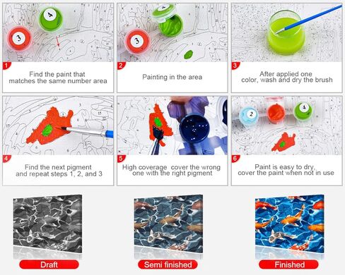 طلاء TISHIRON بالأرقام للبالغين المبتدئين، مجموعة طلاء زيتي بالأرقام للبالغين والأطفال، هدايا فنية من القماش لديكور المنزل - سمكة كوي 16 × 20 بوصة in Kuwait