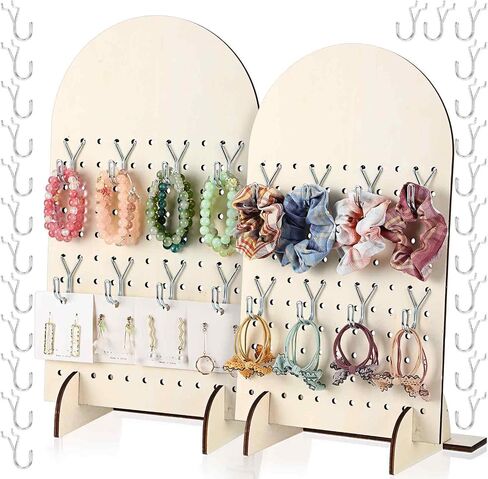 2 Pack Wooden Pegboard Display Stand with 40 Pcs Metal Hooks Retail Rack Pegboard Display Board Organizer for Earring Jewelry Keychain Selling Accessories Vendors Events, 17" X 10" in Saudi Arabia