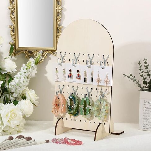 2 Pack Wooden Pegboard Display Stand with 40 Pcs Metal Hooks Retail Rack Pegboard Display Board Organizer for Earring Jewelry Keychain Selling Accessories Vendors Events, 17" X 10" in Saudi Arabia