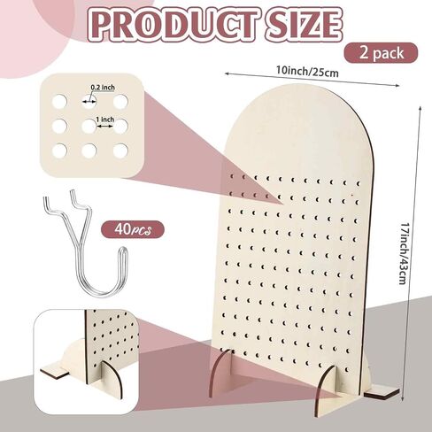 2 Pack Wooden Pegboard Display Stand with 40 Pcs Metal Hooks Retail Rack Pegboard Display Board Organizer for Earring Jewelry Keychain Selling Accessories Vendors Events, 17" X 10" in Saudi Arabia