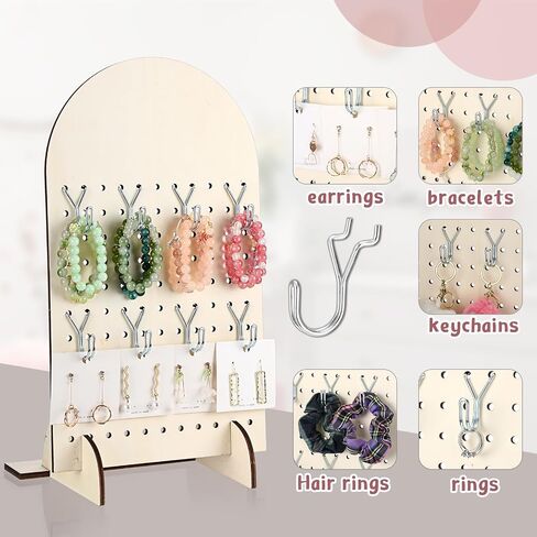 2 Pack Wooden Pegboard Display Stand with 40 Pcs Metal Hooks Retail Rack Pegboard Display Board Organizer for Earring Jewelry Keychain Selling Accessories Vendors Events, 17" X 10" in Saudi Arabia