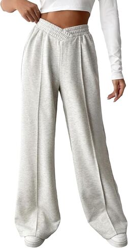 Women's High Waisted Asymmetrical Wide Leg Sweatpants Solid Long Length Plain Pants in Saudi Arabia