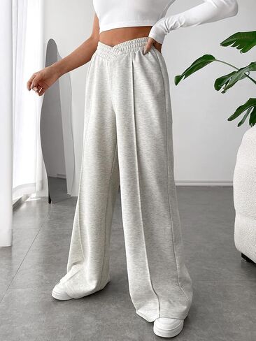 Women's High Waisted Asymmetrical Wide Leg Sweatpants Solid Long Length Plain Pants in Saudi Arabia
