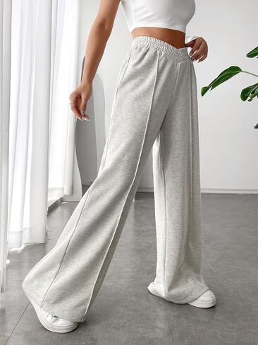 Women's High Waisted Asymmetrical Wide Leg Sweatpants Solid Long Length Plain Pants in Saudi Arabia