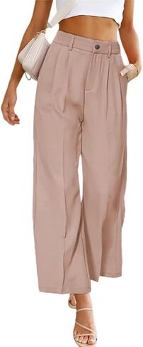 Women's Casual Pants High Waist Wide Leg Pants with Pockets Office Business Trousers in Saudi Arabia