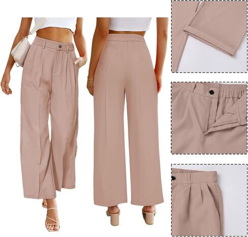 Women's Casual Pants High Waist Wide Leg Pants with Pockets Office Business Trousers in Saudi Arabia