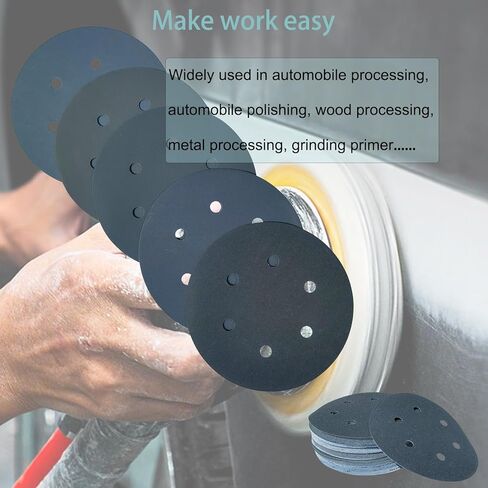 50 PCS 6 Inch 6 Hole Silicon Carbide Sanding Disc Kit - 10 Each of 600, 1000, 1500, 2000, 3000 Grits, 6" Hook & Loop Backing Sander Disc Wet Dry Sandpaper for Automotive Woodworking DA Orbital Sander in Kuwait