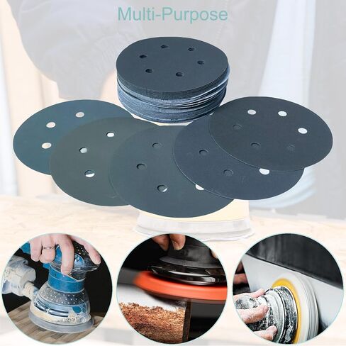 50 PCS 6 Inch 6 Hole Silicon Carbide Sanding Disc Kit - 10 Each of 600, 1000, 1500, 2000, 3000 Grits, 6" Hook & Loop Backing Sander Disc Wet Dry Sandpaper for Automotive Woodworking DA Orbital Sander in Kuwait
