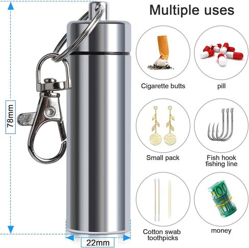 صندوق حبوب ألومنيوم خارجي - مقاوم للماء والرياح والغبار ومنافض السجائر بخطاف. وحدة تخزين محمولة متعددة الوظائف للأدوية والإلكترونيات والمزيد | اختيار أمازون in Kuwait