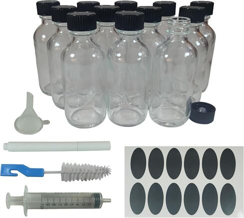 Bioll 60ml (2 oz) Boston Glass Bottles. Essential Oil Bottle With Black Poly Cone Lids. For Potion,Juice,Ginger Shots,Oils, Whiskey,Perfume,Aromatherapy,Lab Refillable Sample Vials -12 pack (Amber) in Saudi Arabia