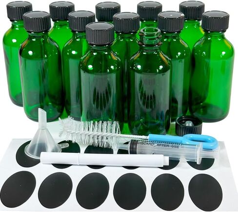 Bioll 60ml (2 oz) Boston Glass Bottles. Essential Oil Bottle With Black Poly Cone Lids. For Potion,Juice,Ginger Shots,Oils, Whiskey,Perfume,Aromatherapy,Lab Refillable Sample Vials -12 pack (Amber) in Saudi Arabia