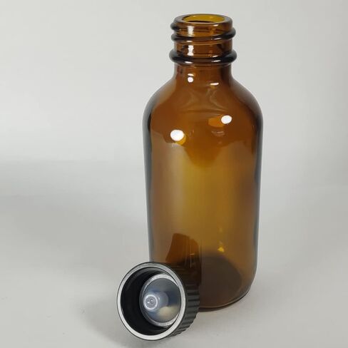 Bioll 60ml (2 oz) Boston Glass Bottles. Essential Oil Bottle With Black Poly Cone Lids. For Potion,Juice,Ginger Shots,Oils, Whiskey,Perfume,Aromatherapy,Lab Refillable Sample Vials -12 pack (Amber) in Saudi Arabia