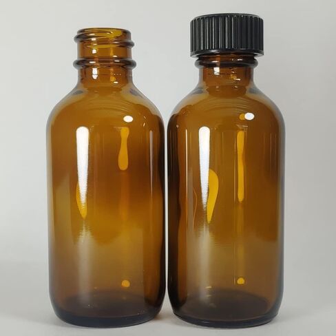 Bioll 60ml (2 oz) Boston Glass Bottles. Essential Oil Bottle With Black Poly Cone Lids. For Potion,Juice,Ginger Shots,Oils, Whiskey,Perfume,Aromatherapy,Lab Refillable Sample Vials -12 pack (Amber) in Saudi Arabia