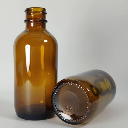 Bioll 60ml (2 oz) Boston Glass Bottles. Essential Oil Bottle With Black Poly Cone Lids. For Potion,Juice,Ginger Shots,Oils, Whiskey,Perfume,Aromatherapy,Lab Refillable Sample Vials -12 pack (Amber) in Saudi Arabia