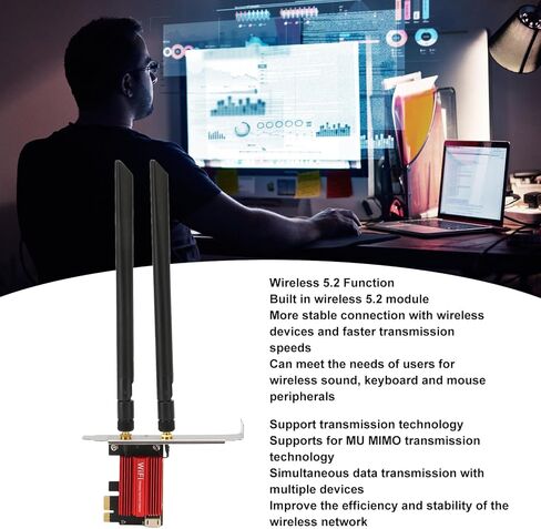 بطاقة شبكة Gugxiom AX1800 Pro للكمبيوتر الشخصي مع BT 5.2، محول PCI Express لاسلكي ثنائي النطاق يدعم تقنية نقل MU MIMO، لنظام التشغيل Windows 10 11 in Kuwait