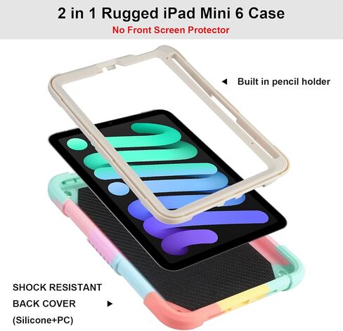 حافظة لجهاز iPad Mini 6 مع مسند قلم رصاص بأجنحة الفراشة، غطاء حماية متين وشديد التحمل للأطفال والبنات لجهاز iPad Mini 6 Generation (8.3 بوصة، 2021) - قوس قزح وردي in Kuwait